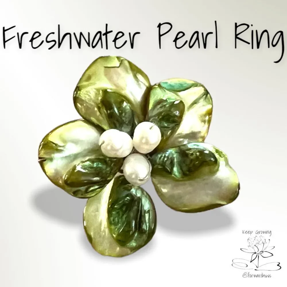 Elegant Freshwater Pearl & Shell Adjustable Statement Rings Set